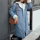 Women's Long Lapel Denim Coat with Cotton Lining