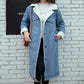 Women's Long Lapel Denim Coat with Cotton Lining