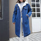 Women's Long Lapel Denim Coat with Cotton Lining