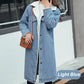 Women's Long Lapel Denim Coat with Cotton Lining