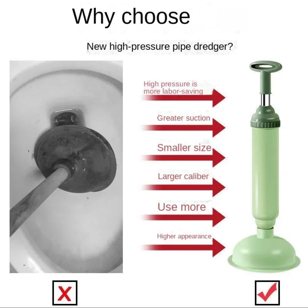 🚽  Heavy-Duty Toilet Plunger – Powerful Suction, Anti-Splash Design, Durable & Easy to Store 🧹