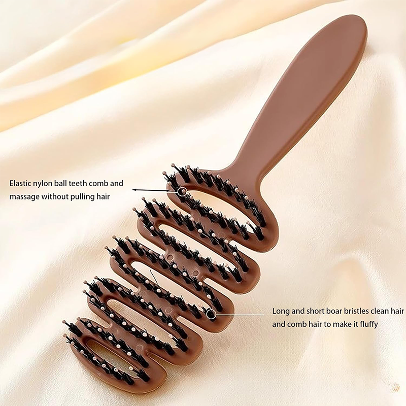 Boar Bristles Hair Brush With Curved Design（50% OFF）