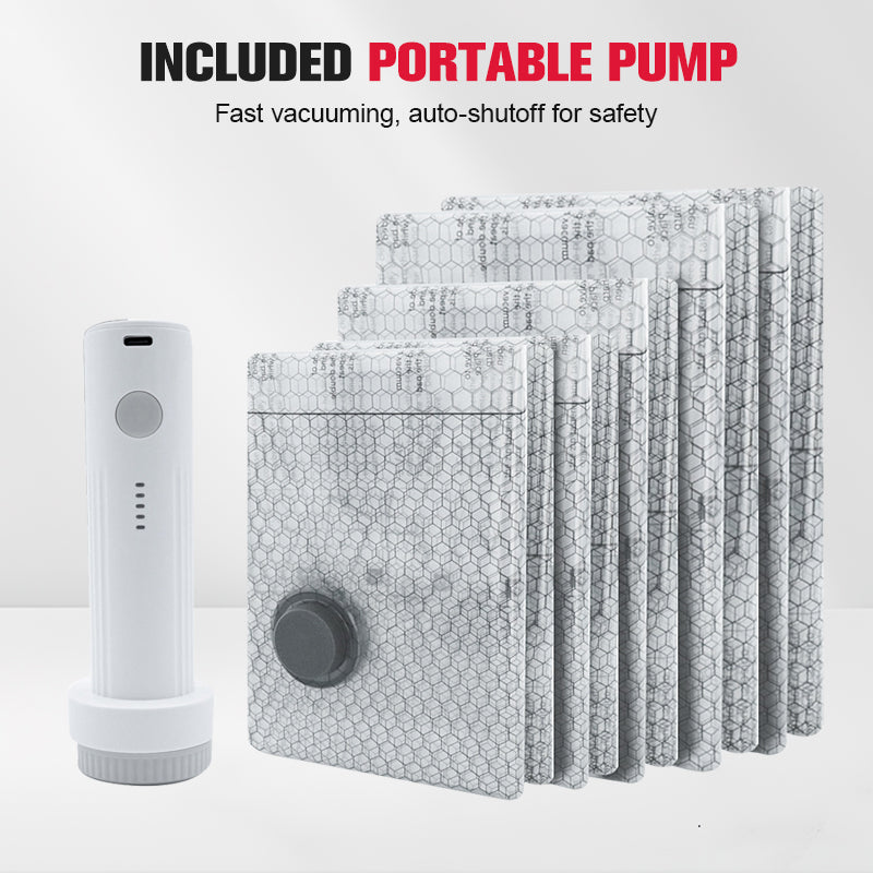 【2026 Upgraded】 Cordless Travel Vacuum Storage Bag Set – 15-Pack Compression Bags for Carry-On Suitcases – 140L/Min Powerful Air Removal – USB Rechargeable Handheld Pump with Built-In Battery – Space Saver for Clothes & Packing， waterproof, reusable