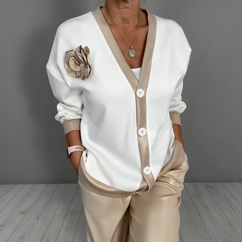 Women’s Casual V-Neck Top & High Waist Pants 2-Piece Set