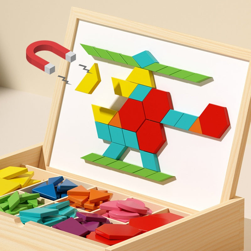 Wooden Magnetic Pattern Block Puzzle Set