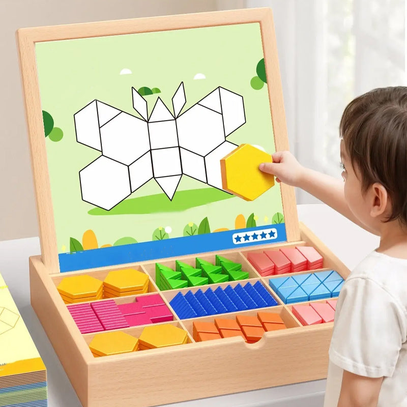 Wooden Magnetic Pattern Block Puzzle Set