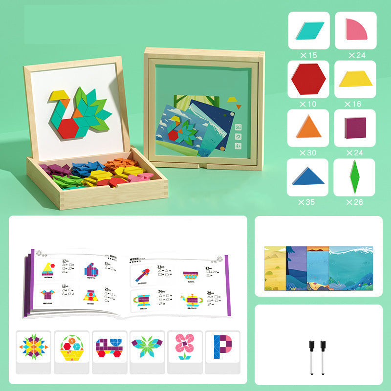 Wooden Magnetic Pattern Block Puzzle Set