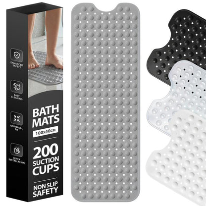 ZENO Bath Mat 100x40cm | Non-Slip Anti-Mould | 200 Suction Cups with Drain Holes | Large Rubber | Machine Washable & Durable