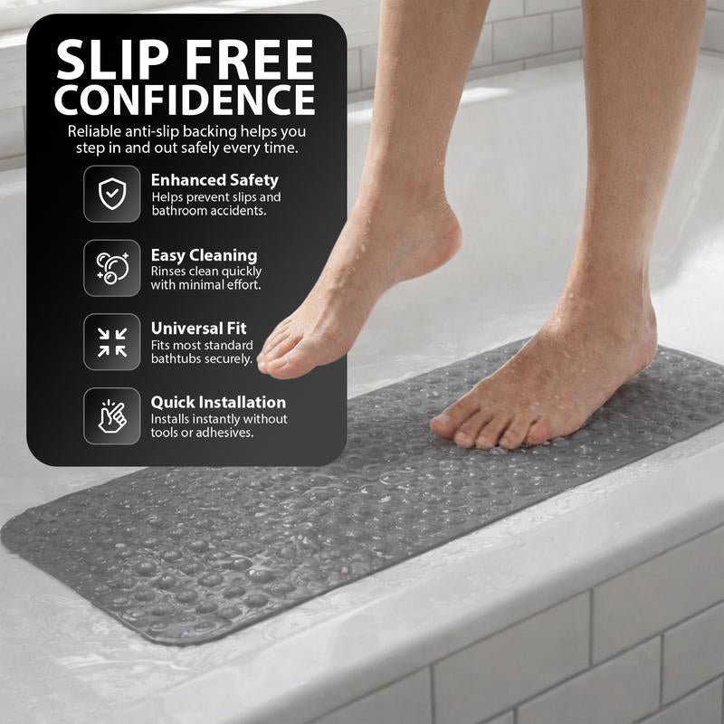 ZENO Bath Mat 100x40cm | Non-Slip Anti-Mould | 200 Suction Cups with Drain Holes | Large Rubber | Machine Washable & Durable
