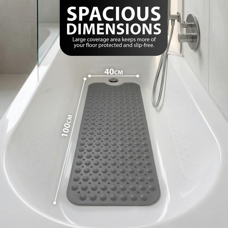 ZENO Bath Mat 100x40cm | Non-Slip Anti-Mould | 200 Suction Cups with Drain Holes | Large Rubber | Machine Washable & Durable