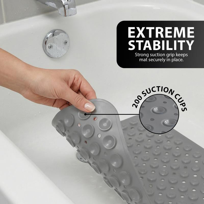 ZENO Bath Mat 100x40cm | Non-Slip Anti-Mould | 200 Suction Cups with Drain Holes | Large Rubber | Machine Washable & Durable