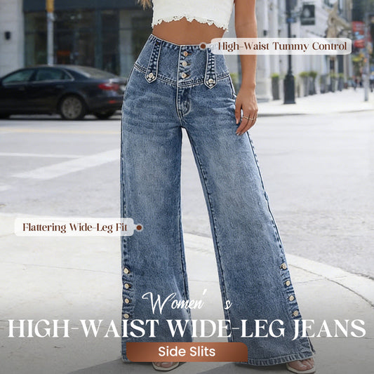 Women’s High-Waist Wide-Leg Jeans with Side Slits