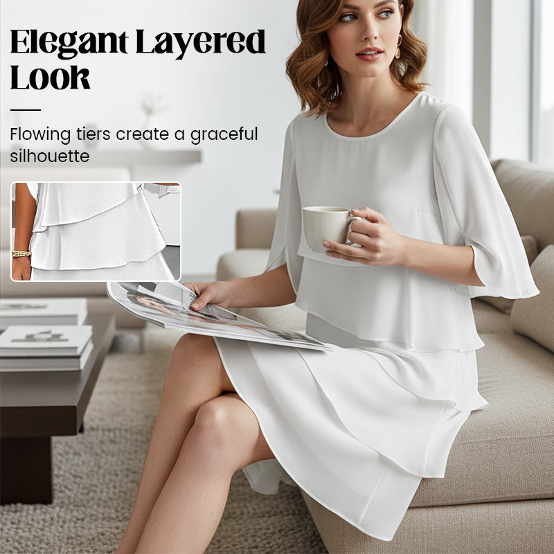 Women's Elegant Layered Ruffle Sleeve Dress