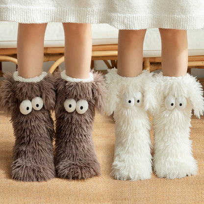 Women's Plush Slippers Socks Floor Socks Winter Home Indoor Thickened Fleece-Lined Anti-Slip Adult Women's Plush Snow Socks Shoe Covers