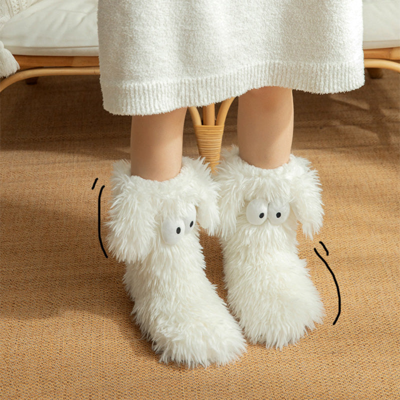 Women's Plush Slippers Socks Floor Socks Winter Home Indoor Thickened Fleece-Lined Anti-Slip Adult Women's Plush Snow Socks Shoe Covers