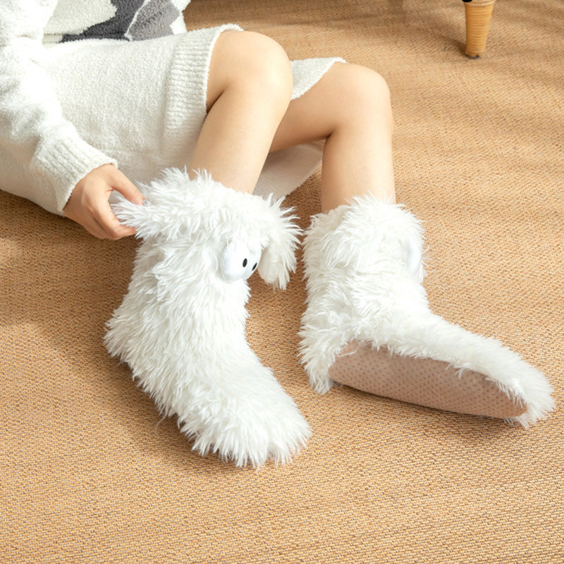 Women's Plush Slippers Socks Floor Socks Winter Home Indoor Thickened Fleece-Lined Anti-Slip Adult Women's Plush Snow Socks Shoe Covers