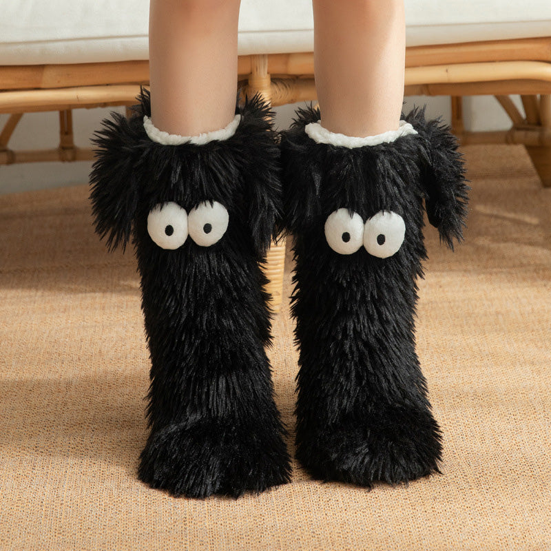 Women's Plush Slippers Socks Floor Socks Winter Home Indoor Thickened Fleece-Lined Anti-Slip Adult Women's Plush Snow Socks Shoe Covers