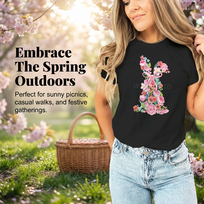 Women's Easter Floral Bunny Graphic T-Shirt