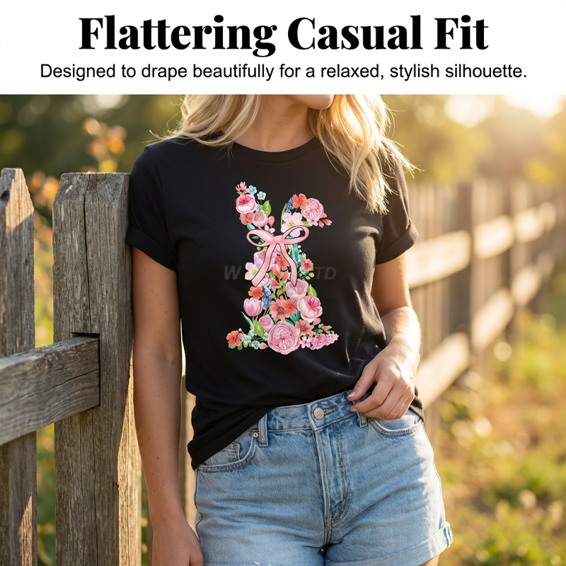 Women's Easter Floral Bunny Graphic T-Shirt