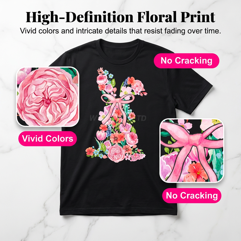 Women's Easter Floral Bunny Graphic T-Shirt