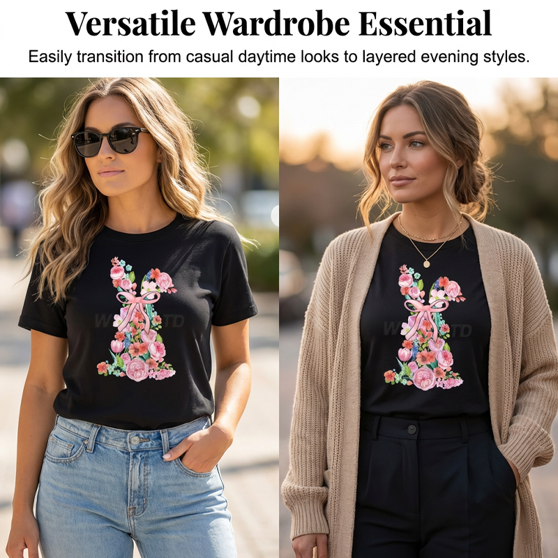 Women's Easter Floral Bunny Graphic T-Shirt