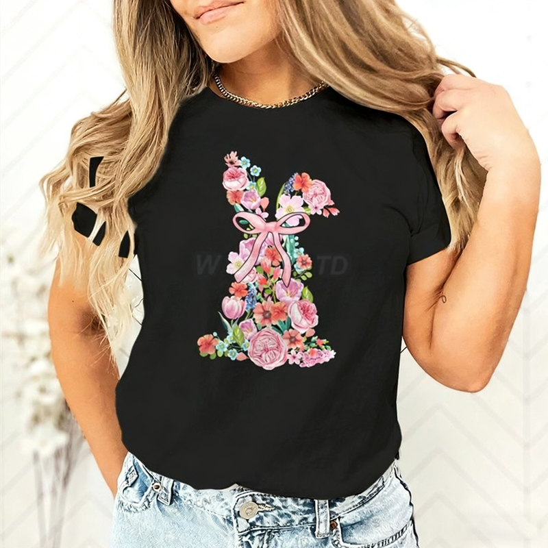 Women's Easter Floral Bunny Graphic T-Shirt