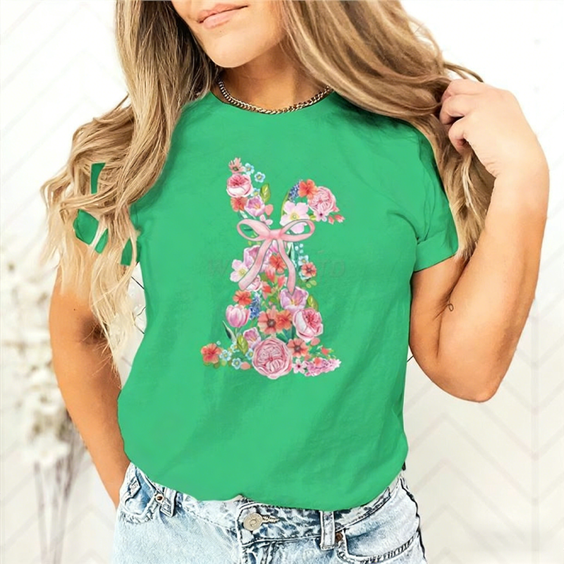 Women's Easter Floral Bunny Graphic T-Shirt