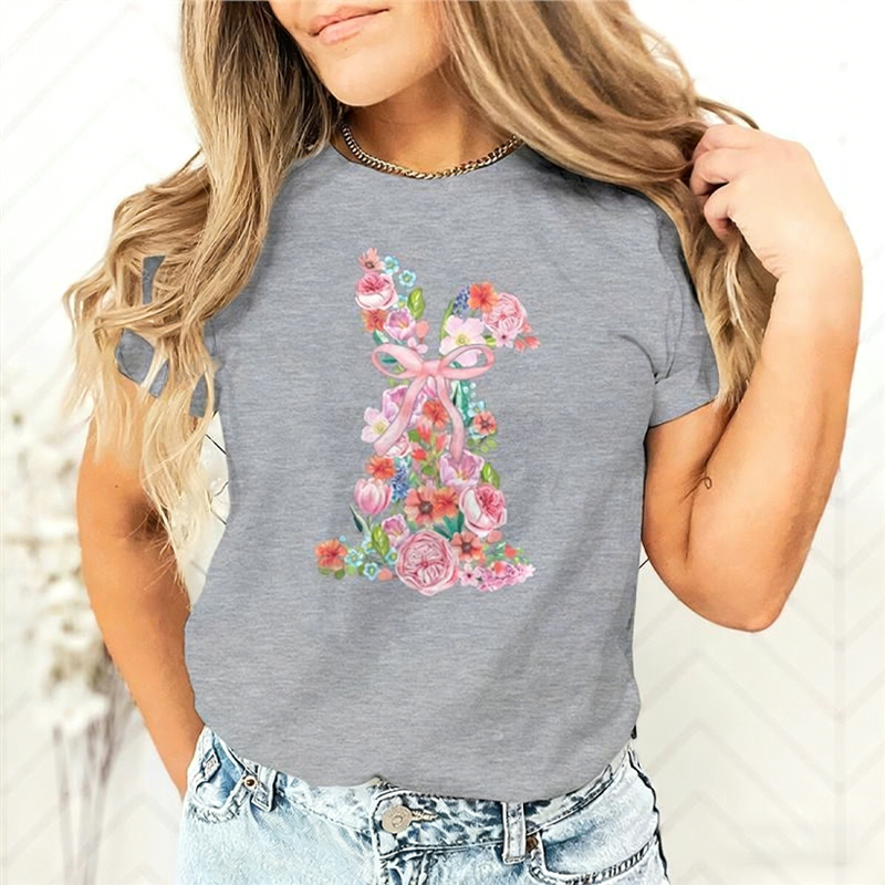 Women's Easter Floral Bunny Graphic T-Shirt