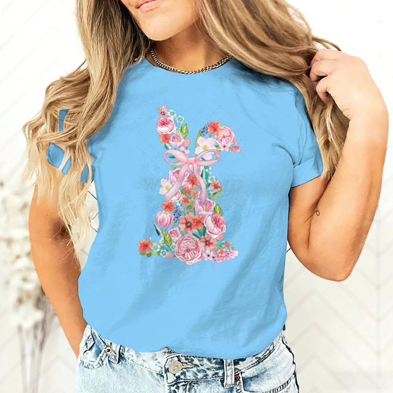 Women's Easter Floral Bunny Graphic T-Shirt