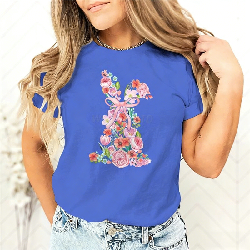 Women's Easter Floral Bunny Graphic T-Shirt