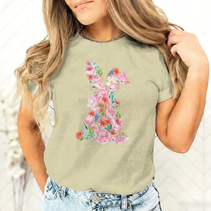 Women's Easter Floral Bunny Graphic T-Shirt