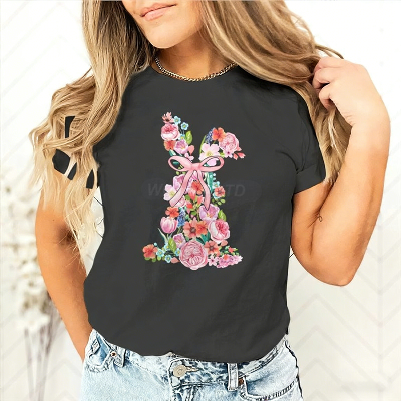 Women's Easter Floral Bunny Graphic T-Shirt