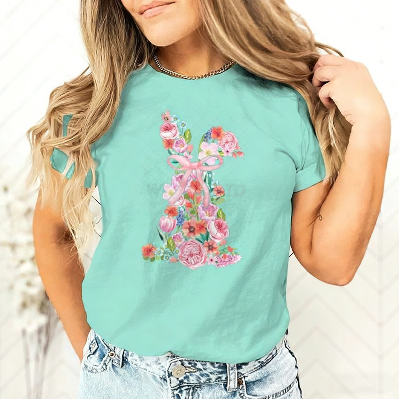 Women's Easter Floral Bunny Graphic T-Shirt