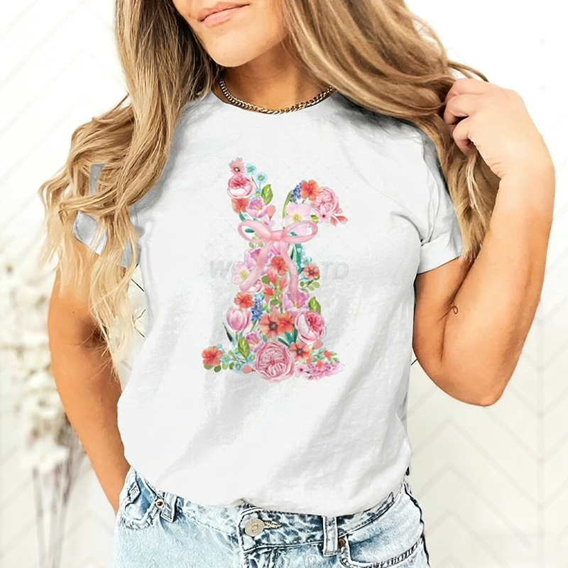 Women's Easter Floral Bunny Graphic T-Shirt