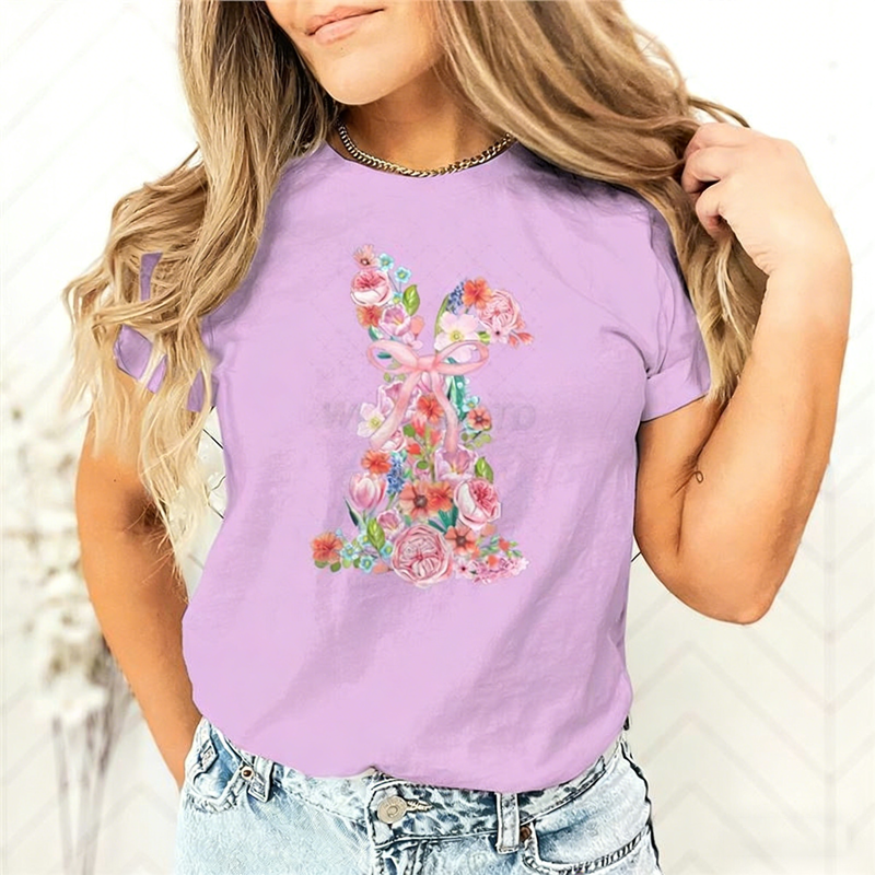 Women's Easter Floral Bunny Graphic T-Shirt