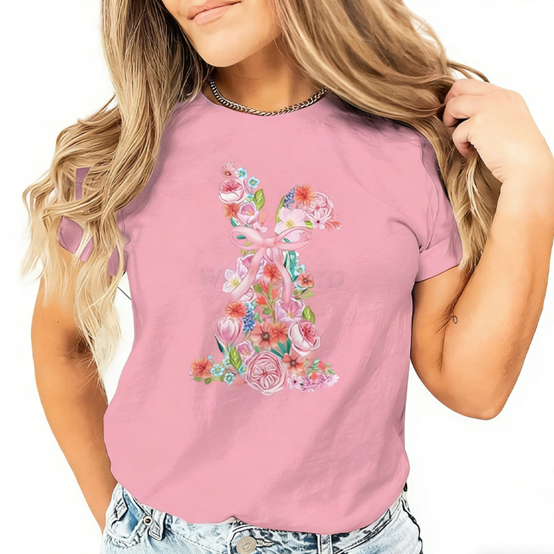 Women's Easter Floral Bunny Graphic T-Shirt