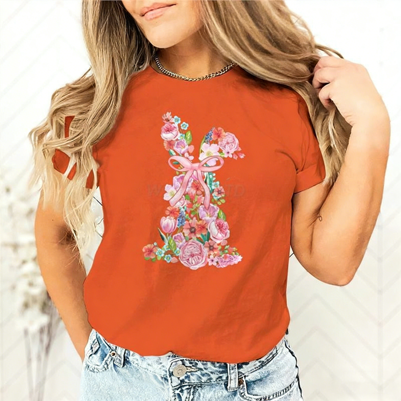 Women's Easter Floral Bunny Graphic T-Shirt