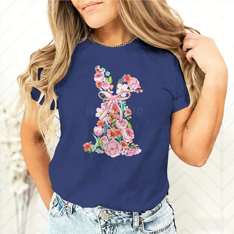Women's Easter Floral Bunny Graphic T-Shirt