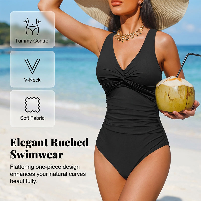 🥳2026 HOT SALE🥳💞50K+ SOLD!👵🏖️ 50% OFF! Women's One-Piece Swimsuit – Tummy control ruching, elegant twist-front. Wide straps stay put, no digging. Quick-dry fabric. Perfect for pool or beach. 🌊💕