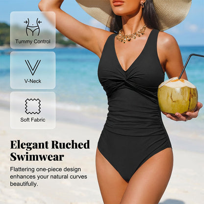 🥳2026 HOT SALE🥳💞50K+ SOLD!👵🏖️ 50% OFF! Women's One-Piece Swimsuit – Tummy control ruching, elegant twist-front. Wide straps stay put, no digging. Quick-dry fabric. Perfect for pool or beach. 🌊💕