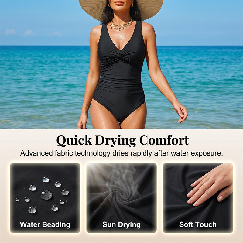 🥳2026 HOT SALE🥳💞50K+ SOLD!👵🏖️ 50% OFF! Women's One-Piece Swimsuit – Tummy control ruching, elegant twist-front. Wide straps stay put, no digging. Quick-dry fabric. Perfect for pool or beach. 🌊💕