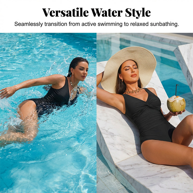 🥳2026 HOT SALE🥳💞50K+ SOLD!👵🏖️ 50% OFF! Women's One-Piece Swimsuit – Tummy control ruching, elegant twist-front. Wide straps stay put, no digging. Quick-dry fabric. Perfect for pool or beach. 🌊💕