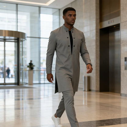 Men's Modern Mandarin Collar Tunic & Pants Set – Elegant Design, Comfortable Fit & Perfect for Special Occasions 🎩