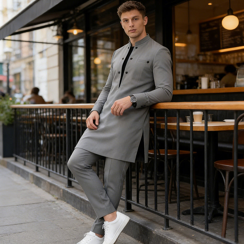 Men's Modern Mandarin Collar Tunic & Pants Set – Elegant Design, Comfortable Fit & Perfect for Special Occasions 🎩