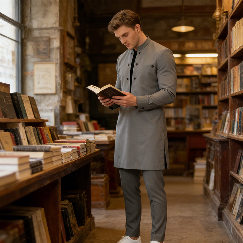 Men's Modern Mandarin Collar Tunic & Pants Set – Elegant Design, Comfortable Fit & Perfect for Special Occasions 🎩