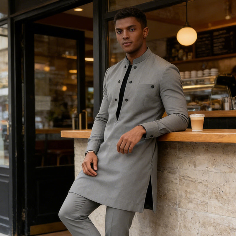 Men's Modern Mandarin Collar Tunic & Pants Set – Elegant Design, Comfortable Fit & Perfect for Special Occasions 🎩