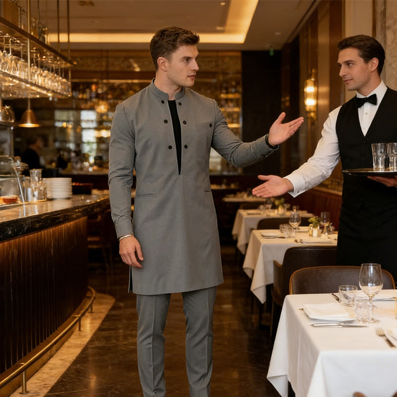 Men's Modern Mandarin Collar Tunic & Pants Set – Elegant Design, Comfortable Fit & Perfect for Special Occasions 🎩