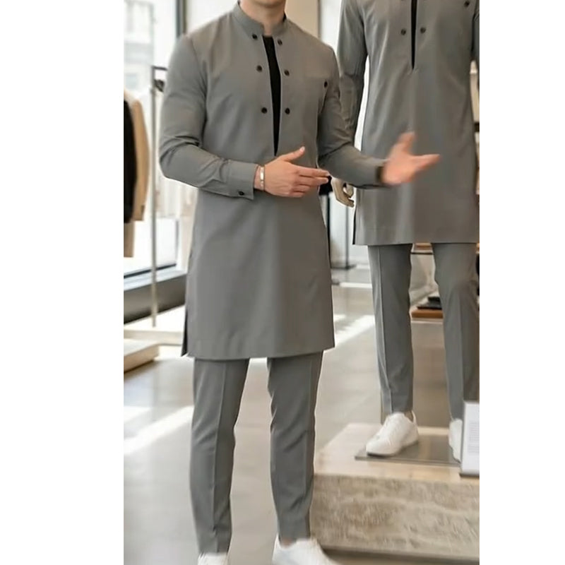 Men's Modern Mandarin Collar Tunic & Pants Set – Elegant Design, Comfortable Fit & Perfect for Special Occasions 🎩