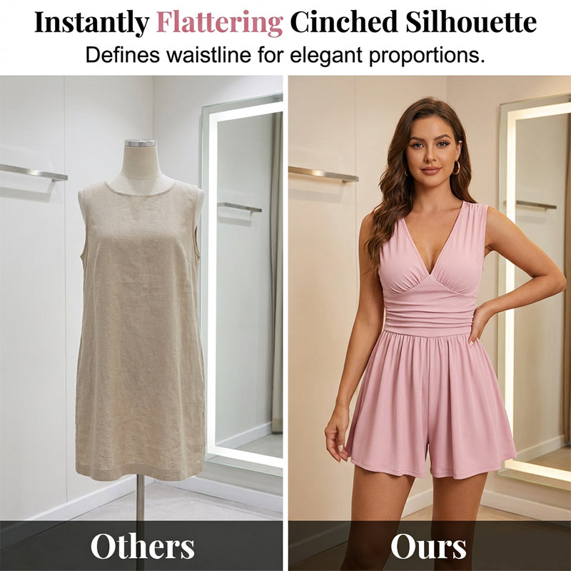 🏖️Summer Cool Deal: ONLY ￡19.99!!🌷👗Women's Sleeveless V-Neck Ruched Waist Romper