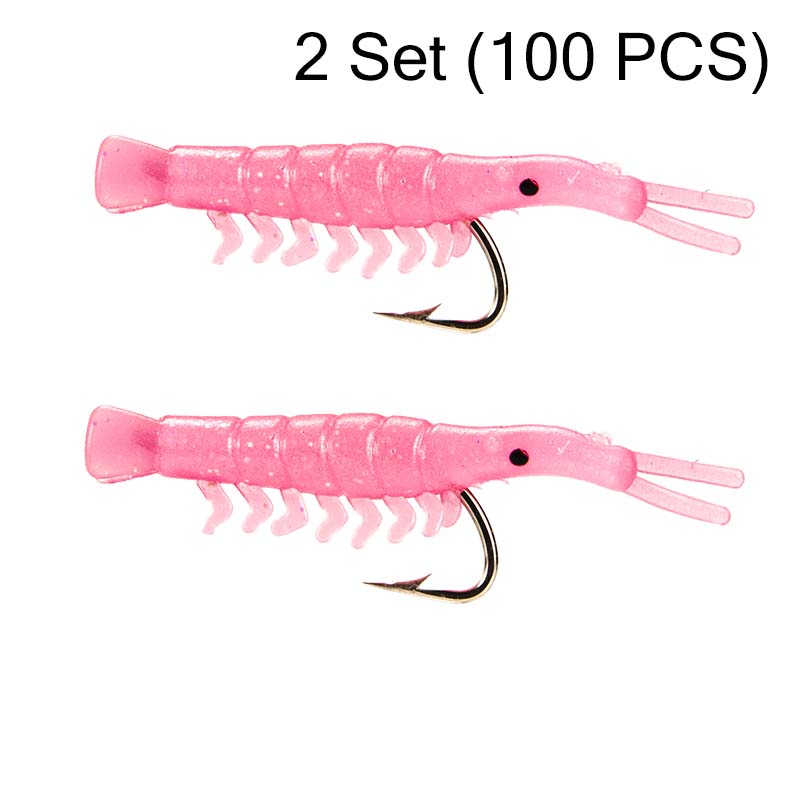 50PCS Lifelike Shrimp Lures Set with Hooks